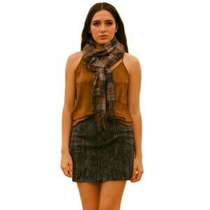 Black Crinkled Denim Mini Skirt Women's Size 8 Gothic, Y2K, Grunge, Distressed